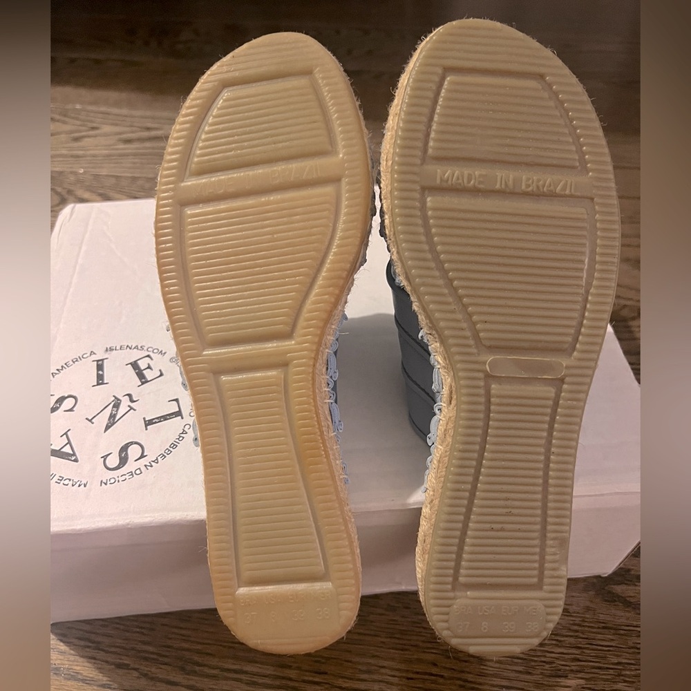 Isleñas Sundance Criss Cross Sandals Wavy Blues size 8 38 New in Box & dust bag - Picture 5 of 7